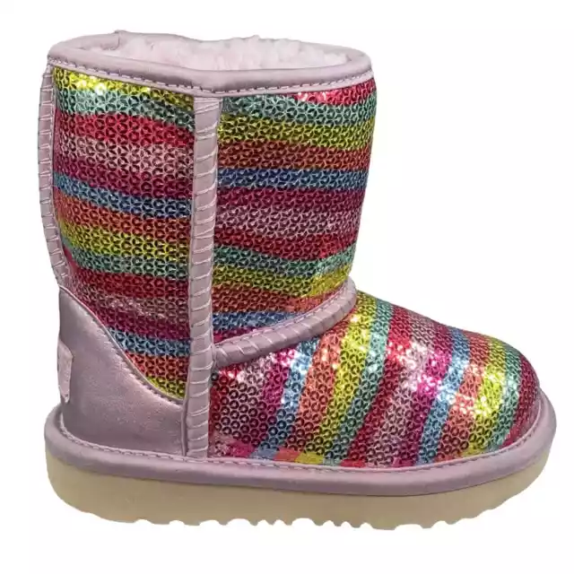 UGG Toddler Classic Short II Sequin Rainbow Winter Boot Size US 9