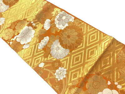 6371013: Japanese Kimono / Vintage Fukuro Obi / Woven Flower Roundel