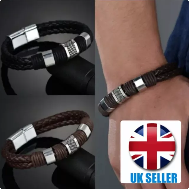 Mens Handmade Leather Braided Surfer Wristband Bracelet Bangle Wrap Jewelry Gift