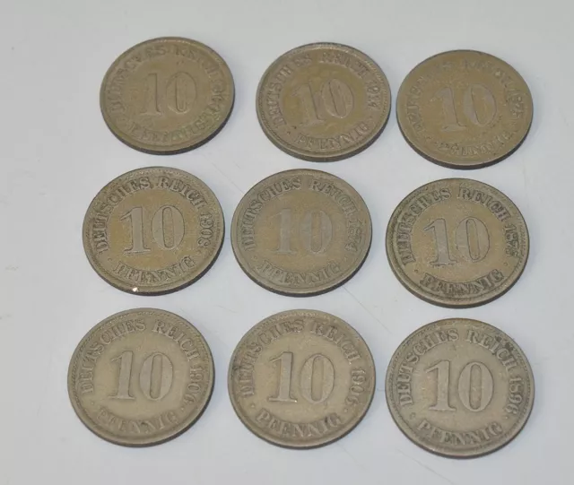 Deutsches Reich / 9x 10 Pfennig 1874 - 1914