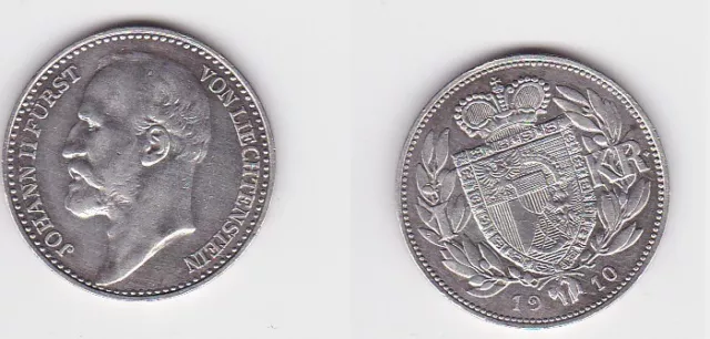 1 Krone Silber Münze Liechtenstein Johann II 1910 f. Stgl. (166601)