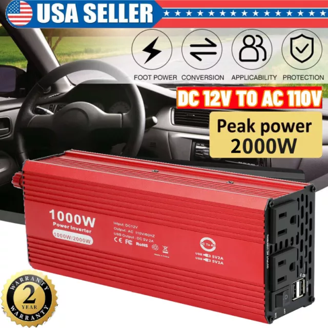 1000W Caravan Car Boat Power Inverter Dual USB Electronics Charger 12V to 110V