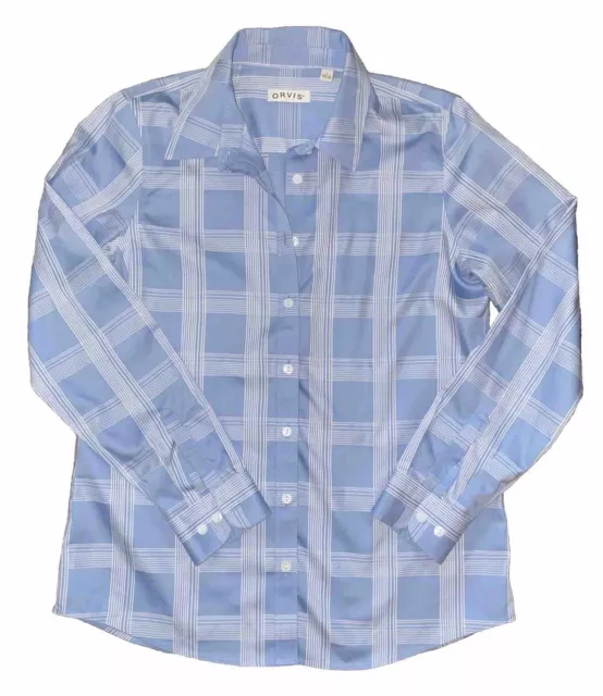 ORVIS Womens Shirt SZ S 100% Cotton Button Up Lt Blue Plaid Long Sleeve