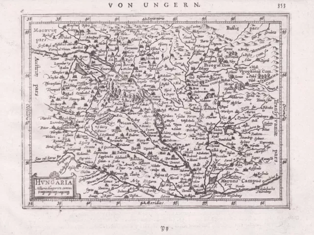 Ungarn Hungary Magyarorszag map Karte Mercator Kupferstich 1607