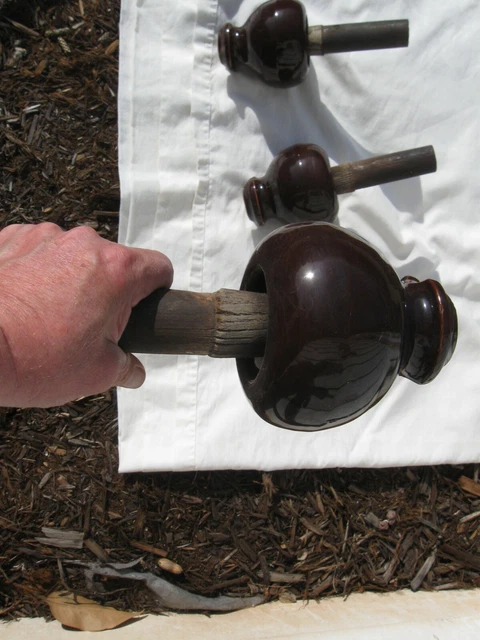 3 Vintage Large Brown Porcelain Ceramic High Voltage Power Line Insulator +Posts 4