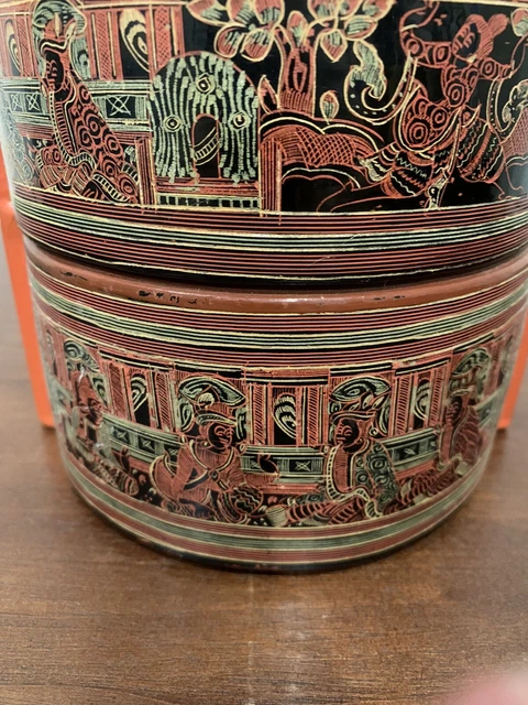 Gorgeous Antique Burmese (Myanmar) Tiffin Box 4-Tiers 11