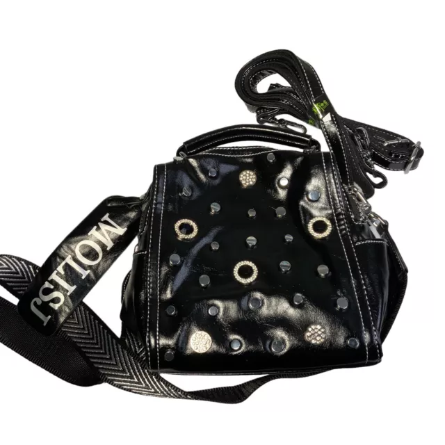 Moli Shijia Backpack Convertable Shoulder Bag Black Vegan Rhinestone Stud Purse