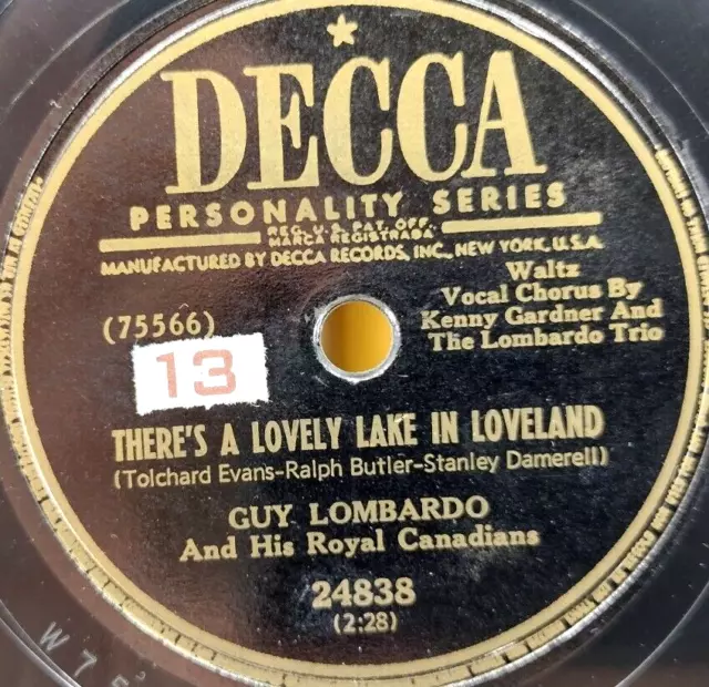 78 RPM Guy Lombardo There's A Lovely Lake In Loveland Wedding Samba Decca Sleeve