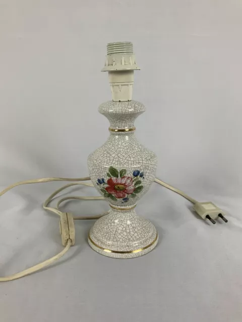 Ancienne petite lampe de chevet émaillé décor florale en céramique
