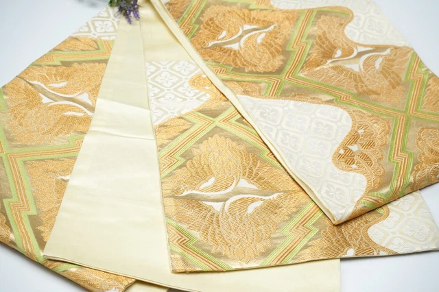 Dear Vanilla Japanese Silk Fukuro Obi Sash Belt Women's Kimono Genuine Vintage