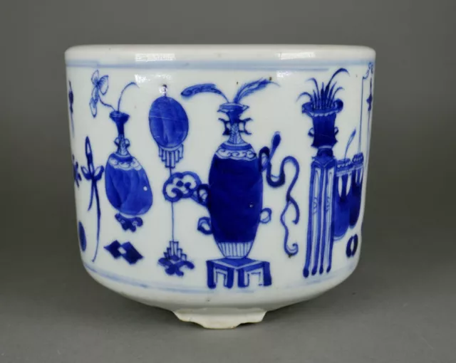 Fine Antique Chinese Blue & White Porcelain Scholars Brush Pot