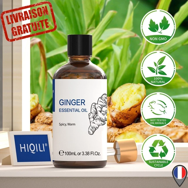 Huile Essentielle de Gingembre 100ml Pure 100% Naturelle Massage Aromathérapie