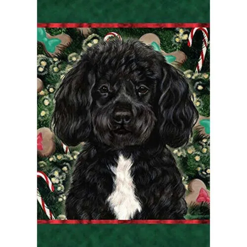 Christmas Holiday Garden Flag - Bearded Black White Portuguese Water Dog 149111
