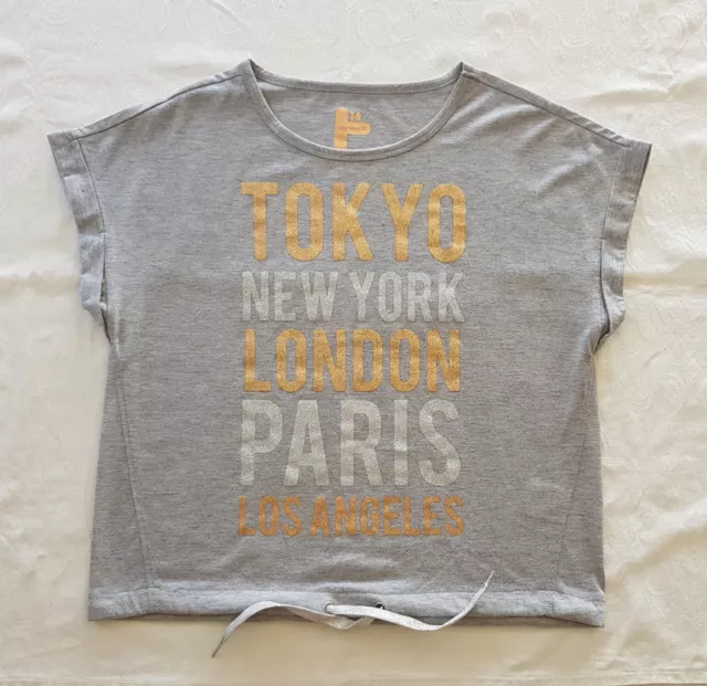 Short Roll Sleeve Tie up Tee Top Grey 16 Gold Silver New York Paris Tokyo LA