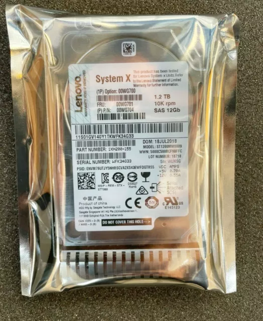 IBM Lenovo 00WG700 X3550 X3650 M5 X3850X6 hard drive 1.2TB 10K SAS 12gb 00WG701