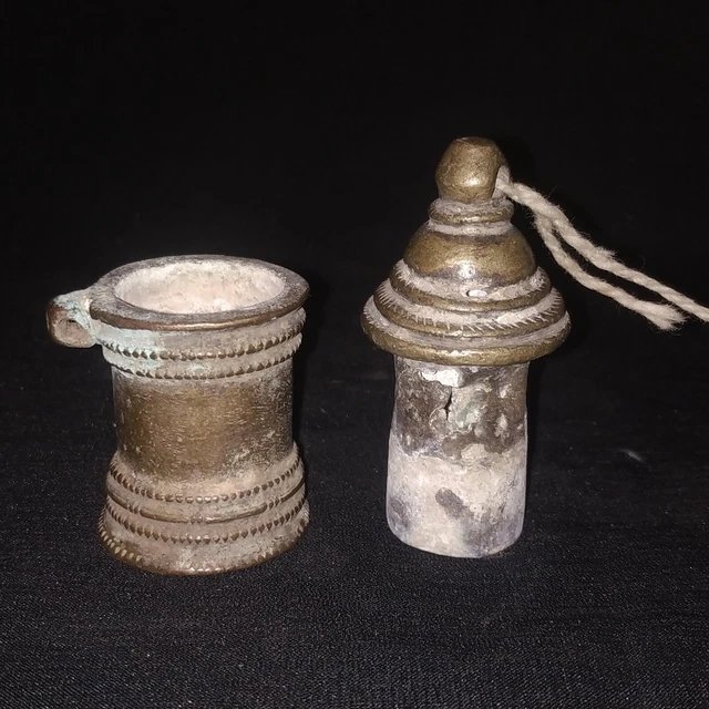 Antique Traditional Indian Ethnic Brass Bottle Shape Betel Lime Box Container
