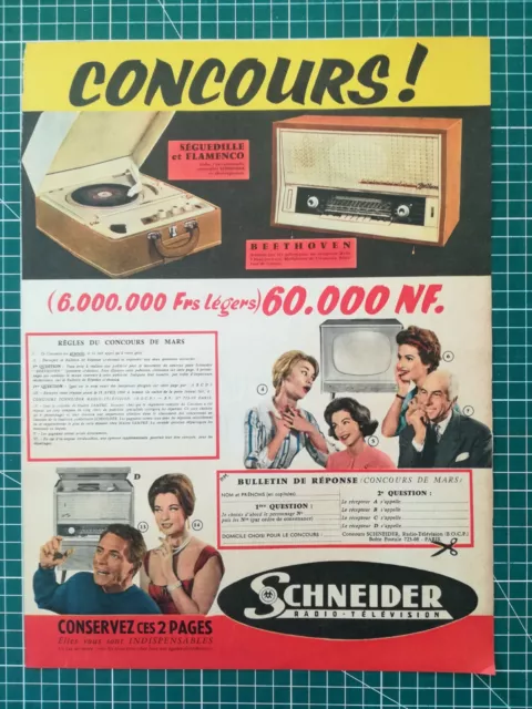 060 PUBLICITE ANCIENNE 1950 34x25cm Concours Radio télévision Schneider pan amér
