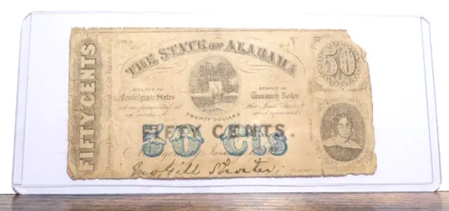 1863 State of Alabama 50 Cent Fractional Currency Bank Note Free Shipping