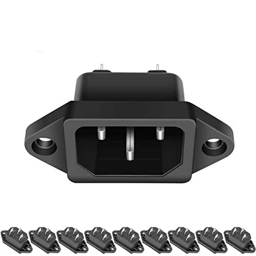 10 Pack AC 250V 10A IEC 320 C14 Panel Mount Plug Adapter Power Connector Sock...