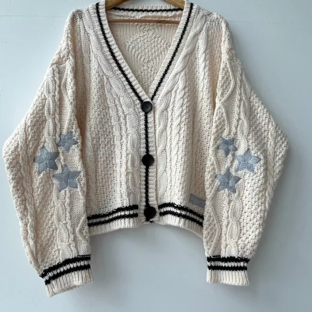 Folklore Cardigan Star Embroidered Merch Oversized Cute Hand Knitted