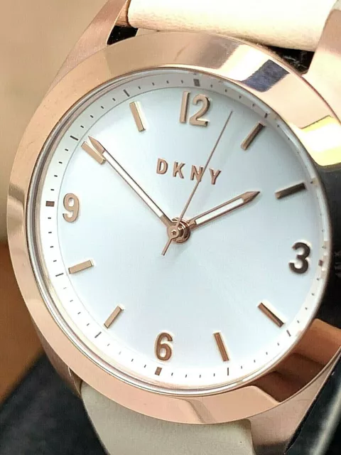 DKNY Women's Watch NY2877 Nolita Quartz Silver Dial Rose Gold 34mm Tan Leather