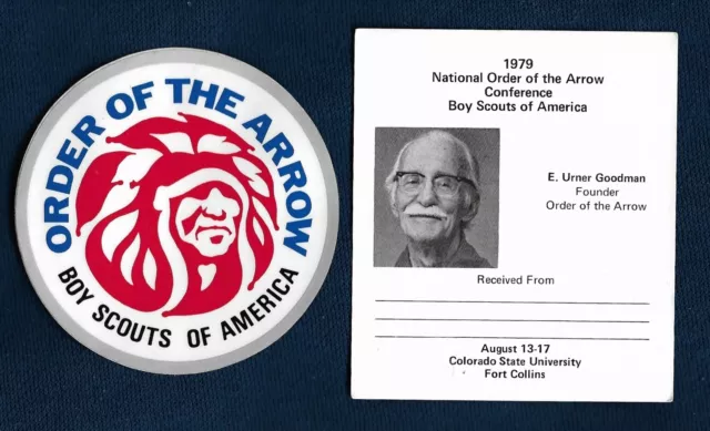 E. Urner Goodman NOAC 1979 Wide Game & MGM Sticker & card Order of the Arrow