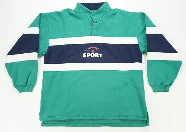 Rare Vintage EDDIE BAUER Sport Spell Out Striped Sweatshirt 80s 90s Green SZ XL