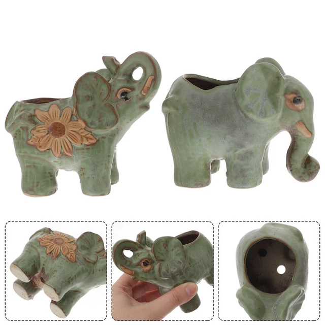 2 Pcs Pot De Fleurs Éléphant Bol Jardinière Pots Décoratifs En Céramique Ancien