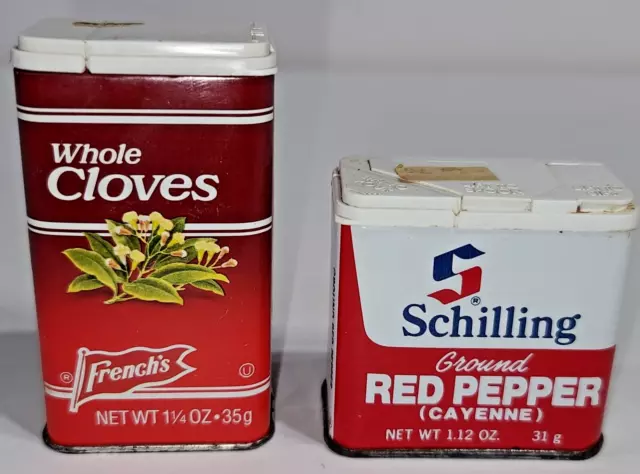 Vintage Schilling Ground Red Pepper Cayenne And French's Whole Cloves Spice Tins