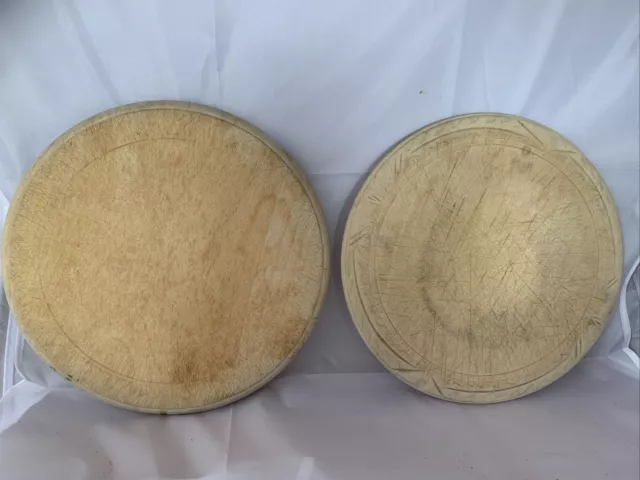 Vintage Wooden Round Chopping Board X2 Serving Cheese Bread Board Kitchenalia