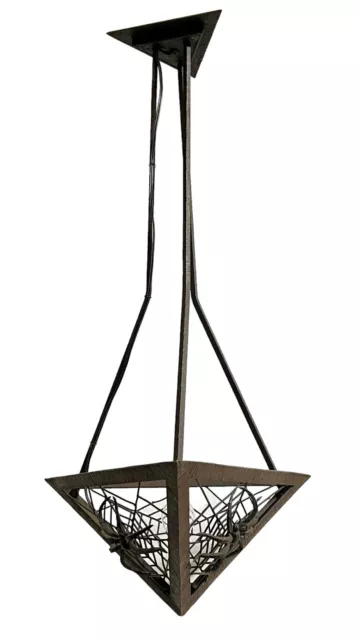French Art Deco Wrought Iron Chandelier with Spider Spiderweb Motif