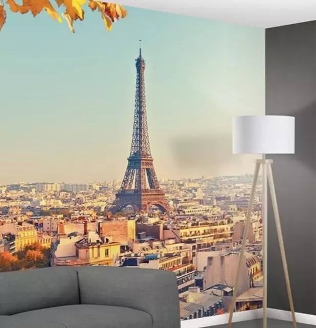 París Foto Pintado 3.7x2.5m Dormitorio & Cuarto de Estar Pared Mural Otoño Torre