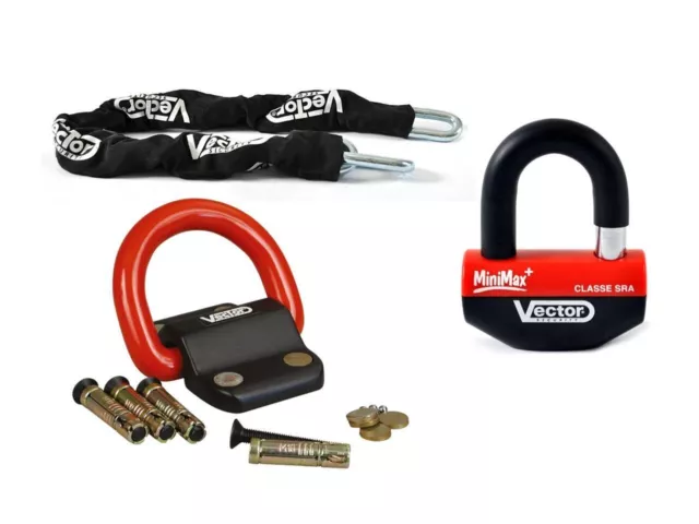 Kit antivol VECTOR chaîne 1,30m + cadenas/bloque-disque MiniMax+ + Fixation