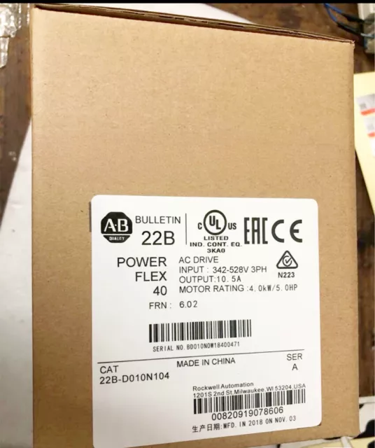 AB Allen Bradley 22D-D010N104 Powerflex 40P Catalog 22DD010N104 PLC NEW IN BOX