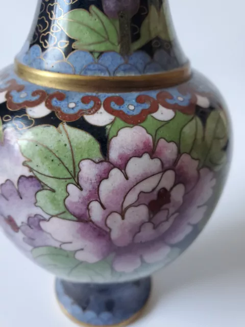 Cloisonné Vase Chrysanthemen Floral Blumen Blätter Vogel 2