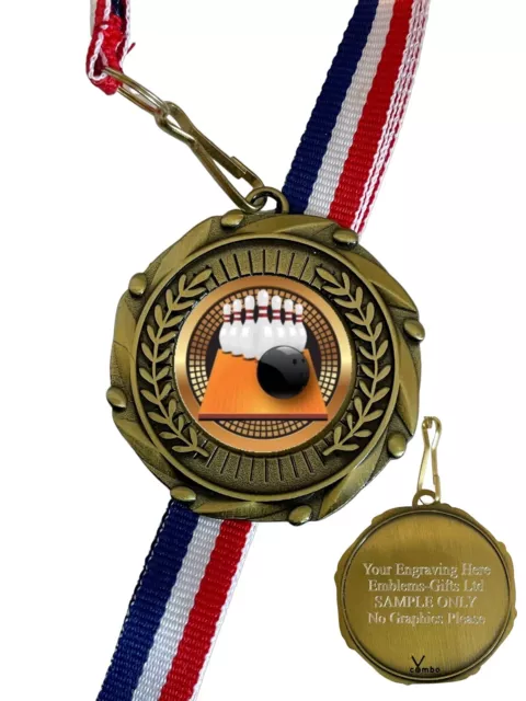 Ten Pin Bowling Award (E) 45mm Combo Medal & Ribbon Engraved Free