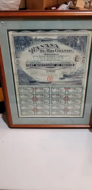 Original Nicaragua Banana Rio Grande 2.5M Francs 1913 Full Bond Framed RARE