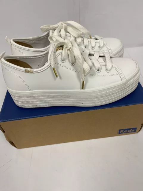 KEDS Triple Up Leather Platform Sneaker Shoes Women's Size 6.5 White WH61626