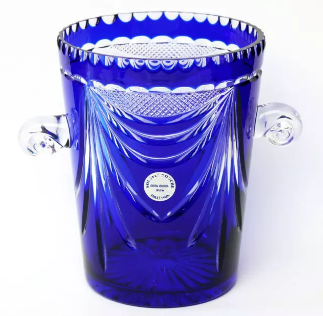 Sektkühler Eiseimer Kristallglas Überfangglas blau Cristal taillé en Lorraine