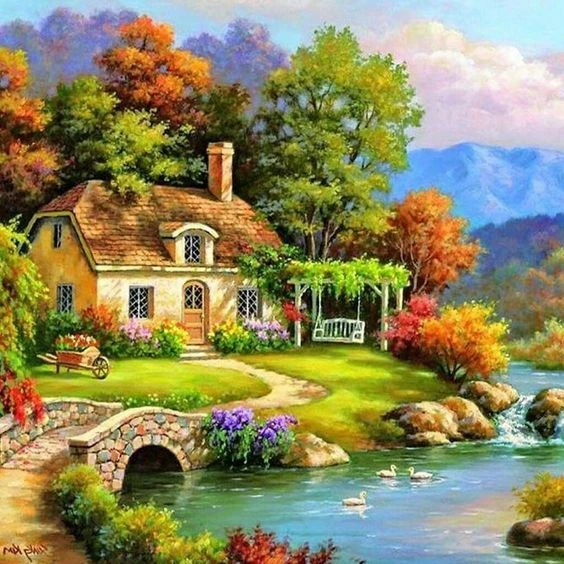 UK ,  Scenery Diamond Painting Kit, FULL DRILL, Square Diamonds ,