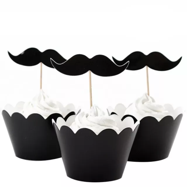 12pcs Black Mustache Cupcake Wrapper Toppers Kit For Birthday Party Decoration