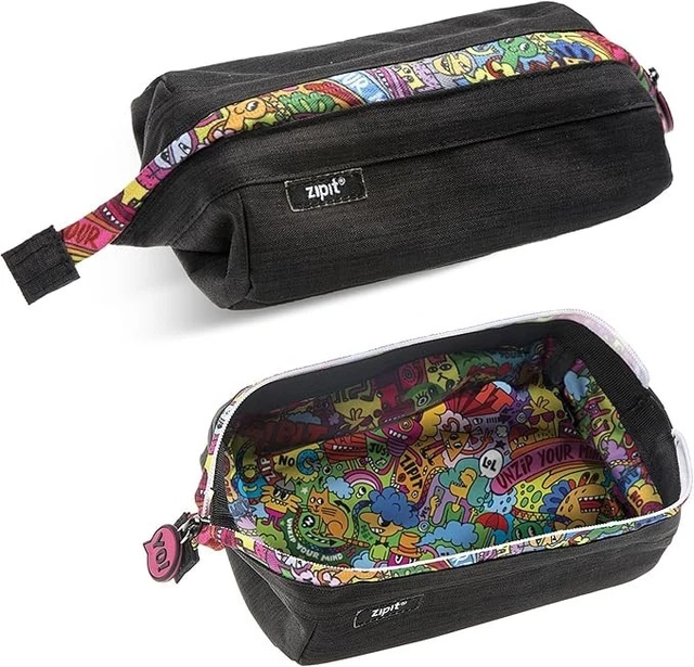 Astuccio Scuola Grande Capacità - 4 Scomparti, Tessuto Resistente, Per Bambini E Ufficio, Colore Bianco