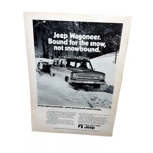 1972 Jeep Wagoneer Bound For Snow Not Snowbound Vintage Print Ad 70s