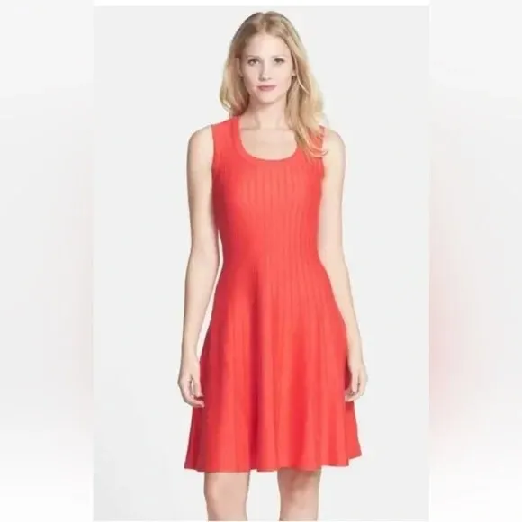Nic + Zoe Twirl Dress Sleeveless Orange Knit PETITE Large Exposed Zipper Stretch