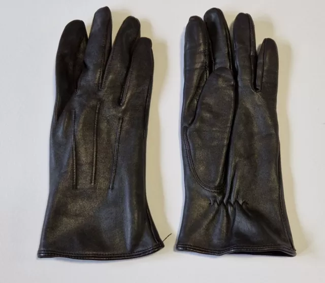 Women's ladies vintage dark brown leather gloves size 7 small/medim