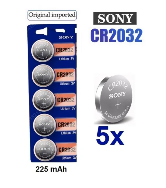 5x CR2032 Lithium Knopfzelle 3V CR 2032 SONY Industriezelle