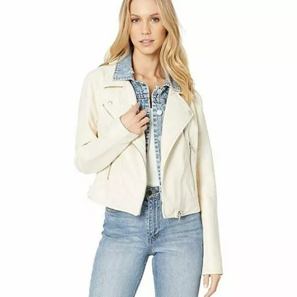 Blank NYC Womens White Vegan Leather Jacket With Denim Insert Ghost Town XXL NEW