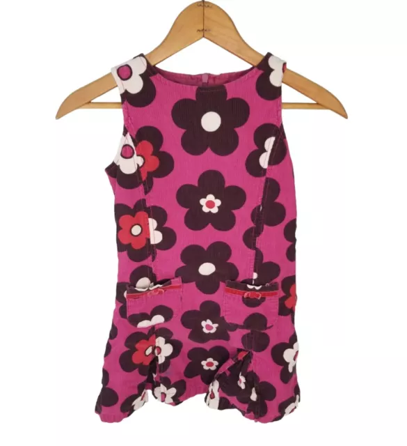 Mini Boden Girl 7-8Y Pink Floral Retro Flower Pocket Bow Jumper Corduroy Dress