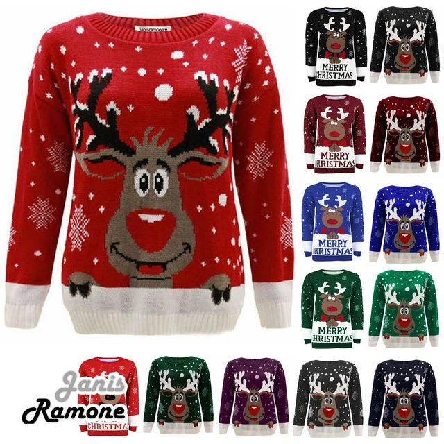 Kids Reindeer Xmas Jumper Girls Boys Novelty Knitted Christmas Winter Sweater