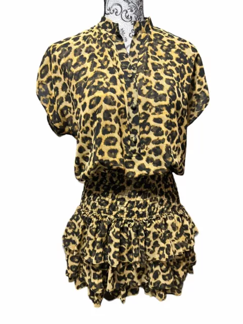 Misa L.A Women’s Size XS Leopard Print  Layered Ruffle Mini Dress Sleeveless